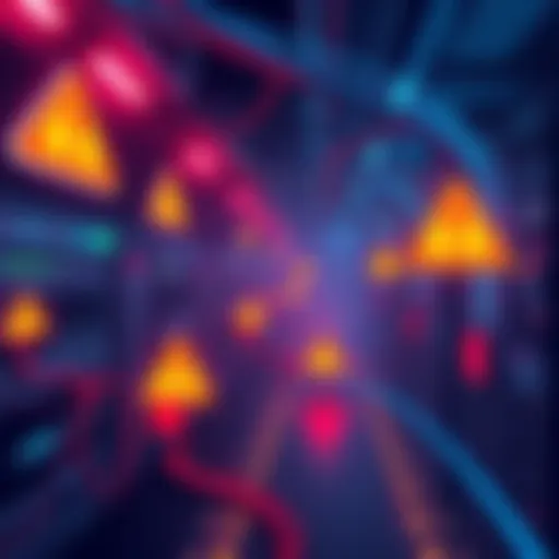 Illustration of a computer network with warning signs indicating outages, representing issues with Base Network.