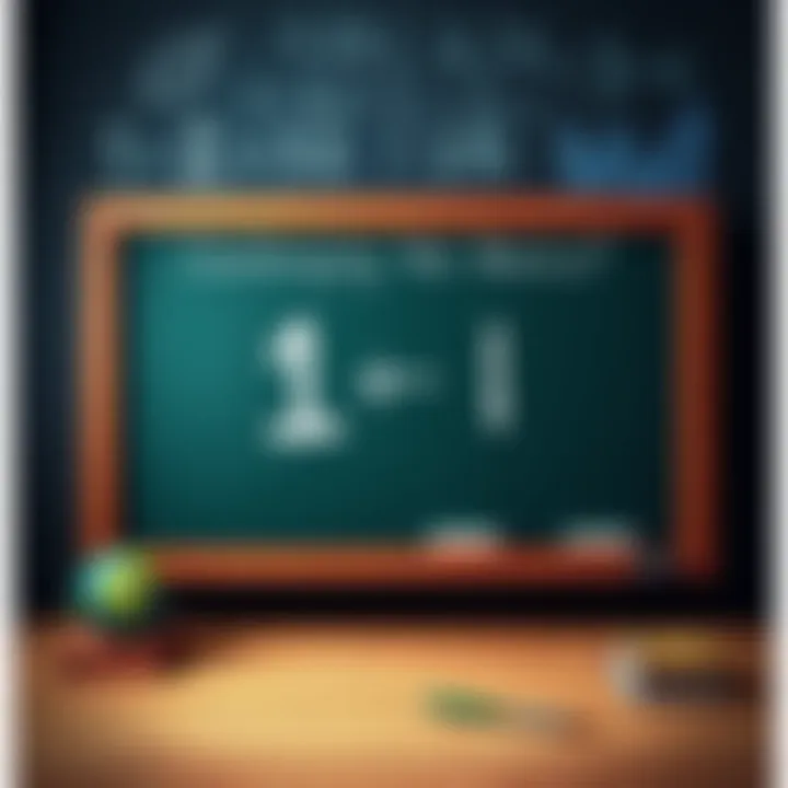 Basic Math Concept A chalkboard with the question 1+1 written on it, surrounded by math symbols and equations.