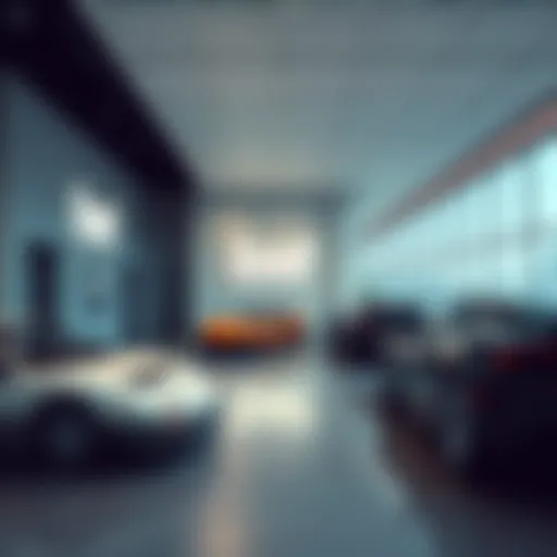 Inside view of BaT Headquarters showing a calm and simple environment with few cars on display