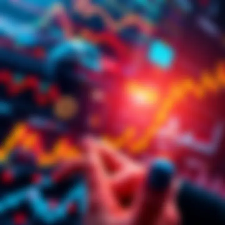 BaT Market Analysis A dynamic representation of BaT navigating through market fluctuations with charts and graphs.