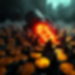 A depiction of a digital battlefield with Bitcoin symbols under attack, representing the ongoing war against cryptocurrency.