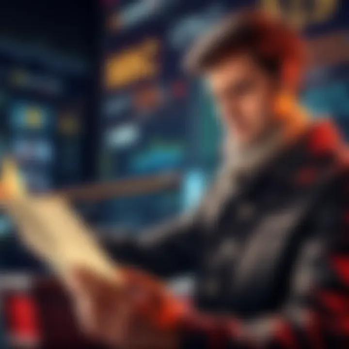 Person reading BBC news on Bitcoin with a concerned expression