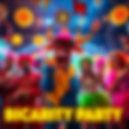 A group of people in colorful costumes celebrating at the BCH Bull Crypto Fancy Dress Party, surrounded by crypto-themed decorations.