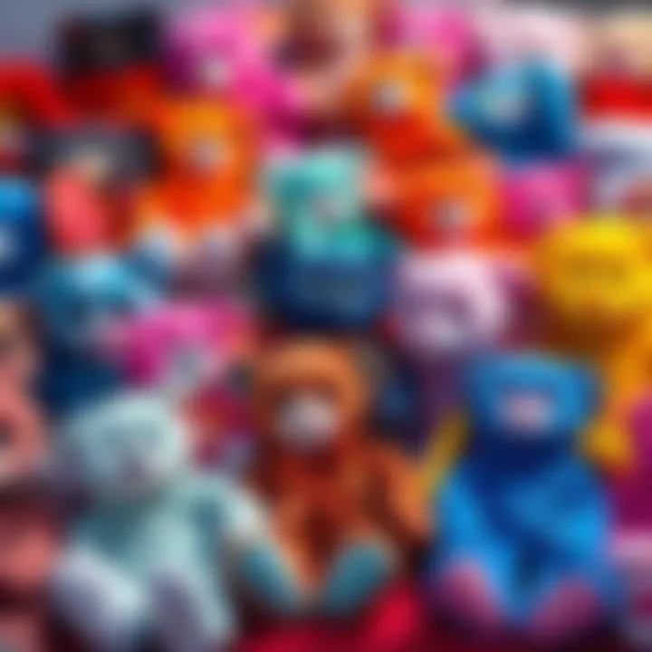 A colorful display of various Beanie Babies arranged together, showcasing their unique designs and collectible value.