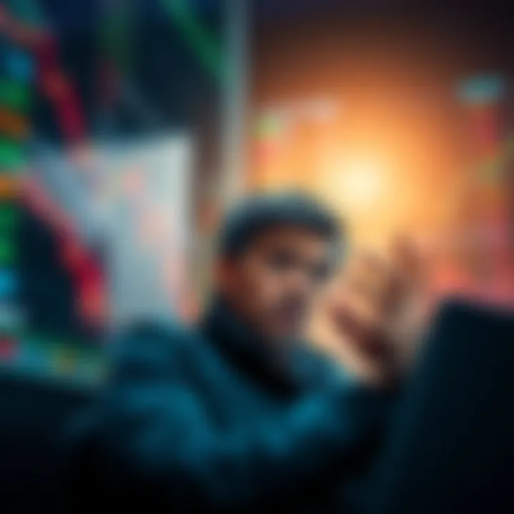 A worried investor looking at stock market charts with falling trends, symbolizing potential bear market predictions for September and October.