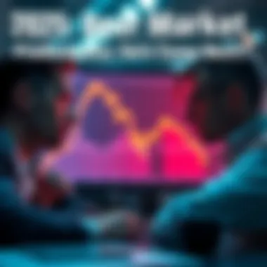 Graph showing a downward trend in cryptocurrency investments with worried investors looking at their screens