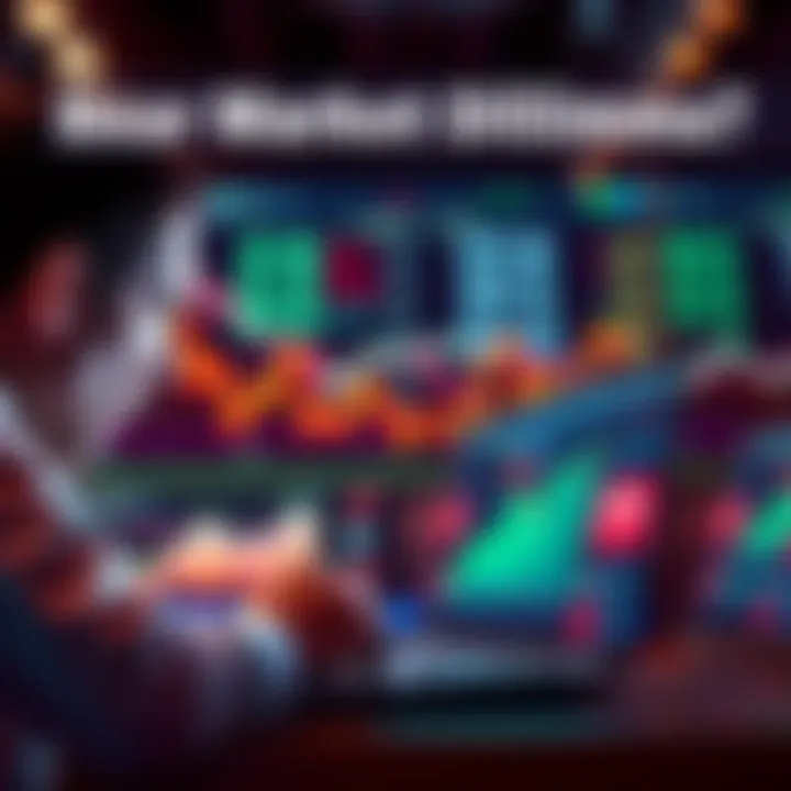 A person looks conflicted while viewing stock graphs on their laptop, showing a downward trend in prices.