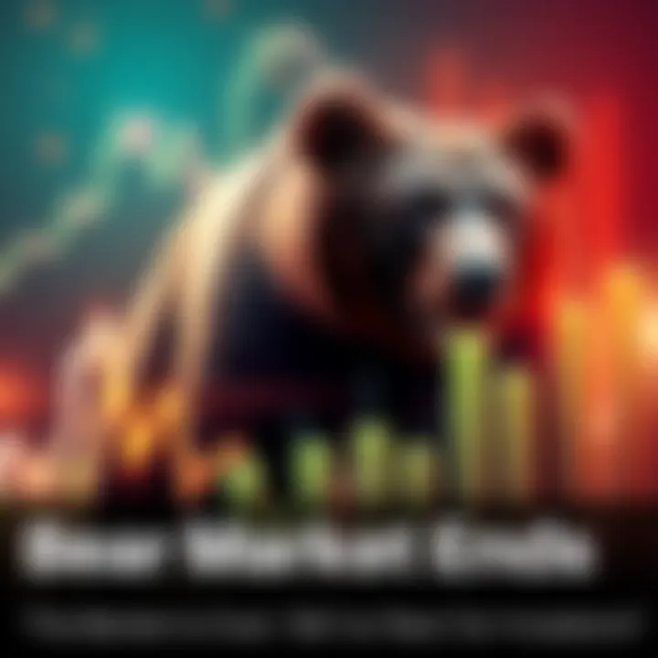 A bullish market trend showing increasing stock prices with a rising graph and a bear fading in the background.