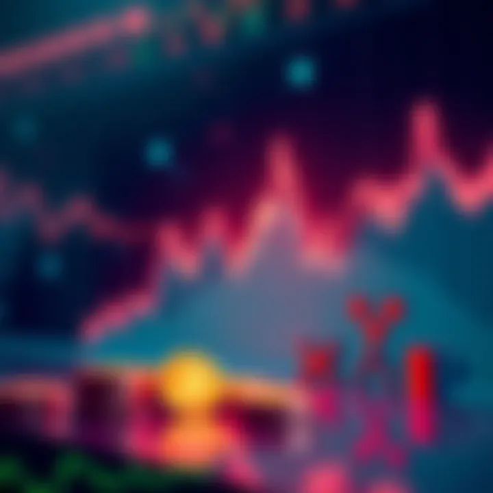 A graph showing a downward trend in cryptocurrency prices with symbols for BTC, ETH, and XRP beside it