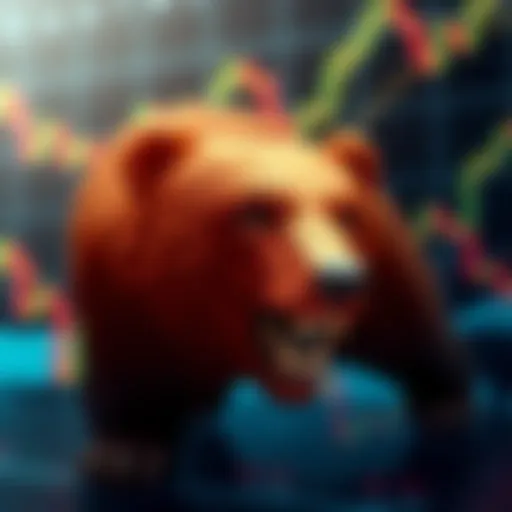 A bear symbol representing market downturn predictions with a background of fluctuating stock charts