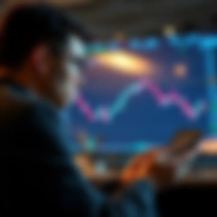 A person analyzing stock charts with a downward trend, focusing on market strategies.