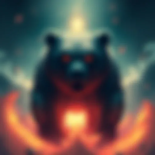 A powerful bear symbol representing strength and courage, with a backdrop inspired by PsyOp Anime's unique artistic style.