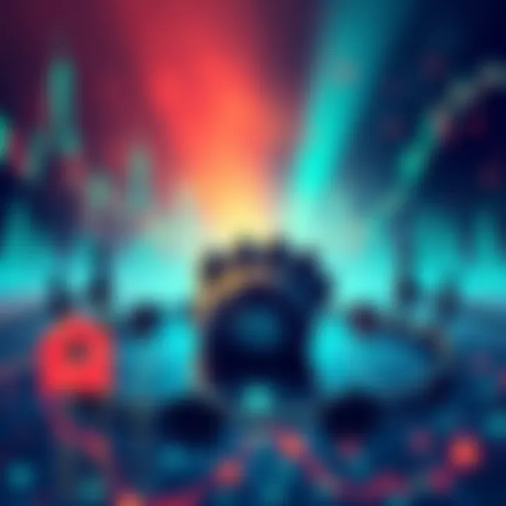 Illustration of a bear trap symbolizing market manipulation, with a bear paw and falling stock prices, representing investors being misled into selling.