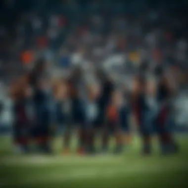The Bears football team huddles on the field, looking concerned after a difficult game, reflecting their struggles and setbacks.