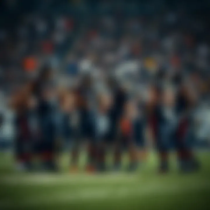 The Bears football team huddles on the field, looking concerned after a difficult game, reflecting their struggles and setbacks.