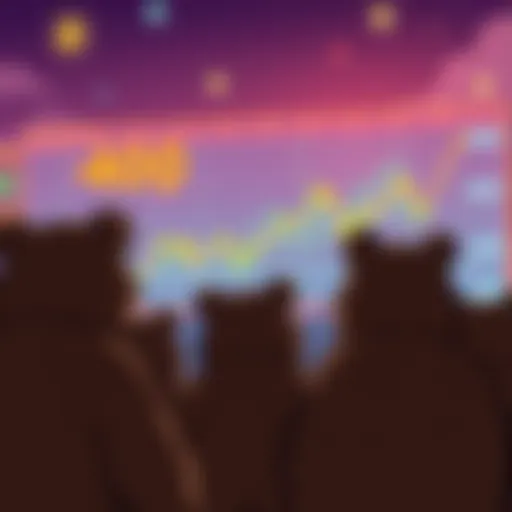 A group of cartoon bears gazing at a chart showing Bitcoin approaching 40k dollars