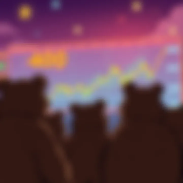 A group of cartoon bears gazing at a chart showing Bitcoin approaching 40k dollars