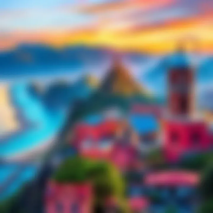 A collage of famous travel spots including beaches, mountains, and cityscapes