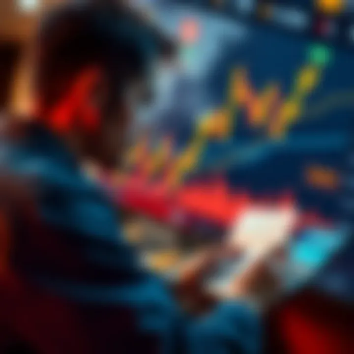A person looking at a graph showing Bitcoin prices with a calculator and monthly budget notes