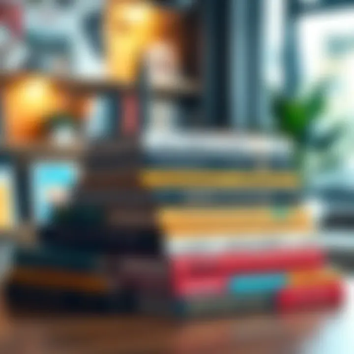 A stack of beginner books about decentralized finance arranged on a table, showcasing colorful covers and titles related to DeFi.