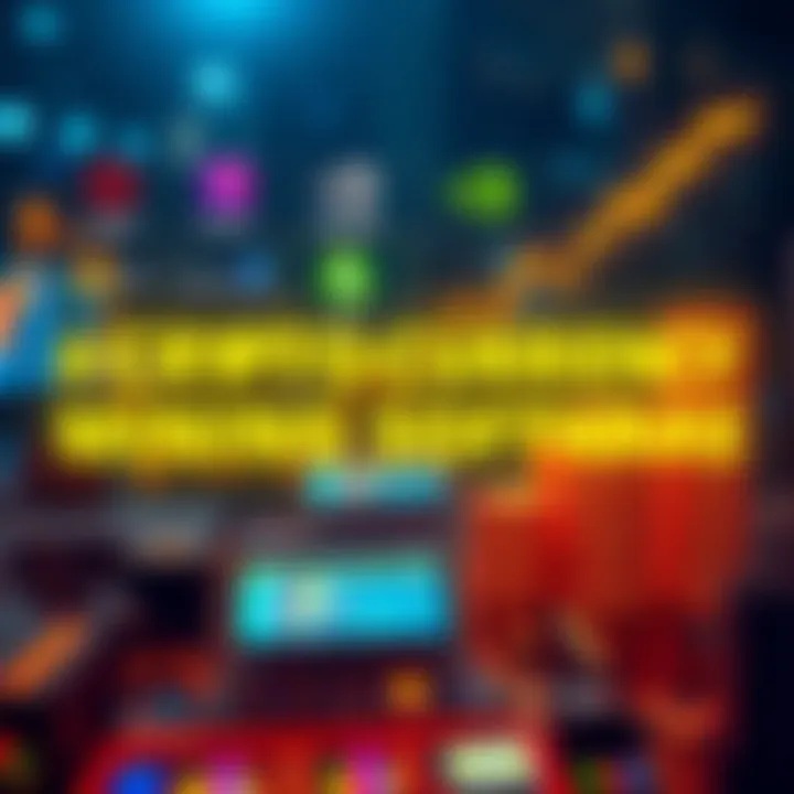 A visual representation of mining software options for new cryptocurrency miners, featuring icons of popular hardware like AMD and NVIDIA, along with graphs indicating profit growth.