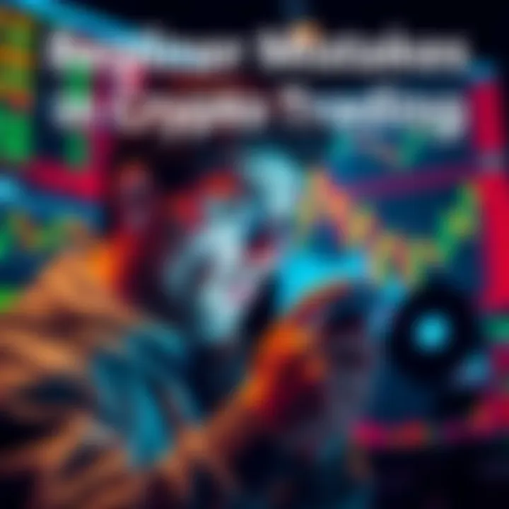 A person looking stressed while checking cryptocurrency prices on their phone, surrounded by charts and graphs indicating market fluctuations