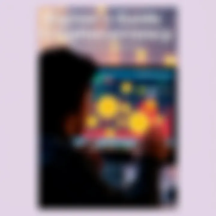 A person looking at a computer screen with cryptocurrency graphics, emphasizing learning about digital currency, wallets, and security.