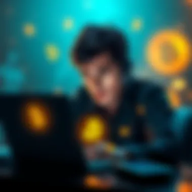 Beginner's Guide to Bitcoin A person looking at a laptop with Bitcoin symbols, showing confusion about wallets and security.