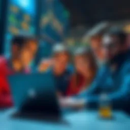 Beginners in Cryptocurrency A group of new people looking confused while looking at cryptocurrency charts on a laptop and discussing together.