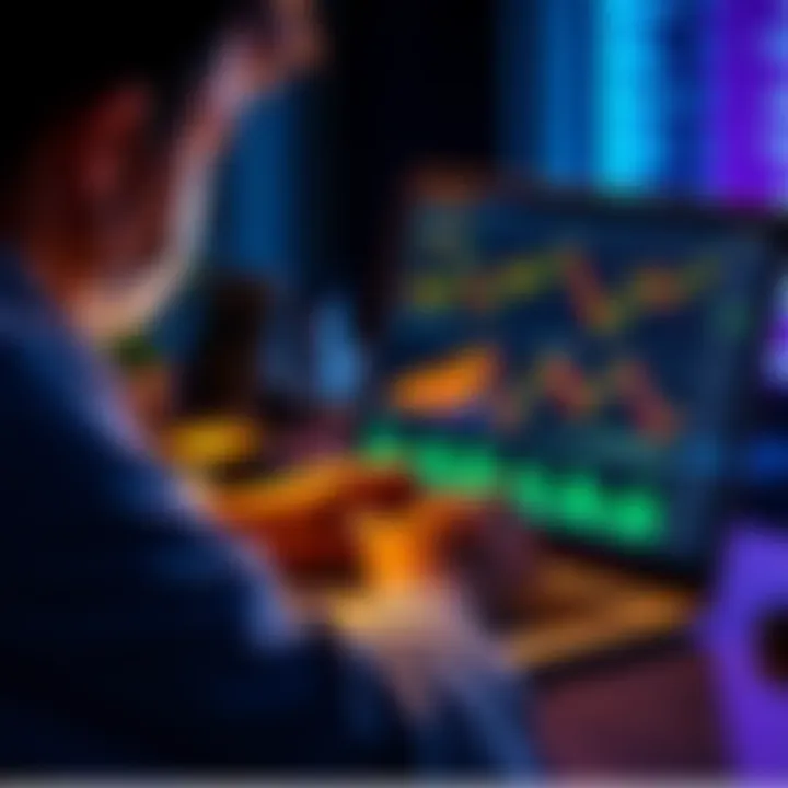 A person setting up a Metamask wallet on a laptop, focused on investing in ETH and BTC, with graphs and charts on the screen, representing the DeFi landscape.