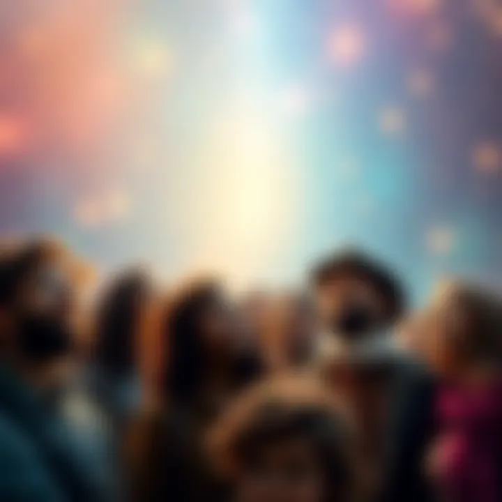 A group of diverse people looking up at a bright sky filled with stars and sparkles, symbolizing hope and excitement for the future.