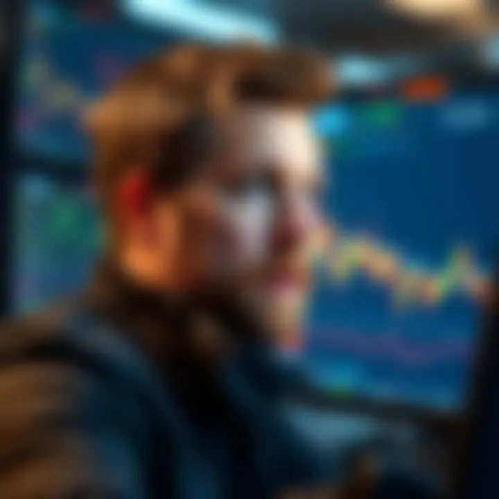 A thoughtful Ben Cowan looking at crypto market charts on a screen, contemplating his next move in the digital currency space.