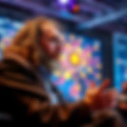 Dr. Ben Goertzel speaking about cross-chain interoperability in a tech conference setting.
