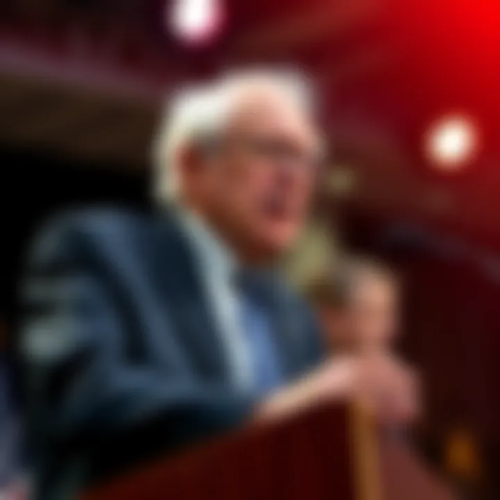 Bernie Sanders speaking at a podium about the Trump family's alleged $3 billion profit from cryptocurrency investments.