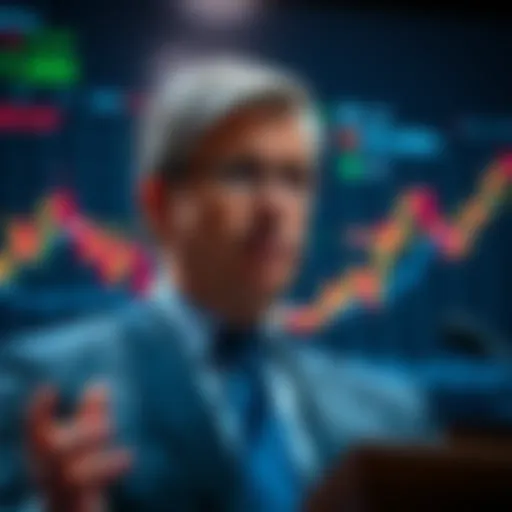 Treasury Secretary Bessent speaks about a proposed 50 basis point cut, with graphs of crypto market trends in the background.