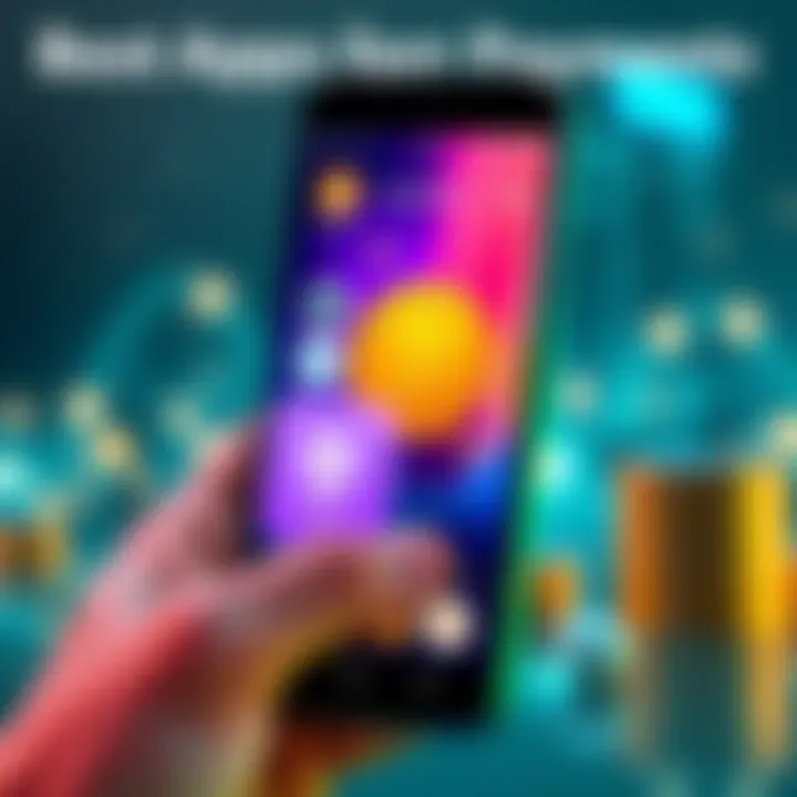 Best Apps for Crypto Payments A smartphone displaying various cryptocurrency apps for payments, featuring Bitcoin and USDT icons