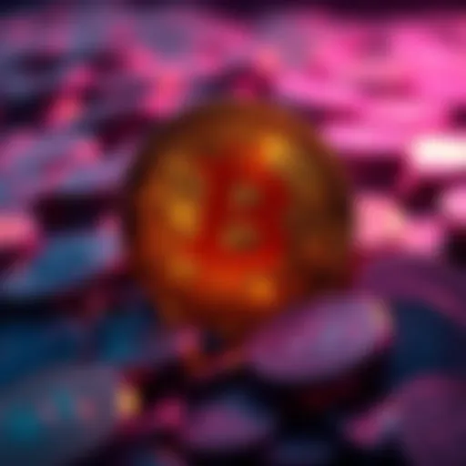A glowing coin representing the top cryptocurrency shining brightly among dull coins, symbolizing its dominance in the market.