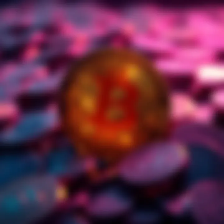 A glowing coin representing the top cryptocurrency shining brightly among dull coins, symbolizing its dominance in the market.