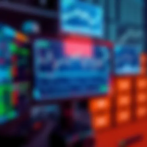 A computer screen displaying various trading platforms with charts and graphs, illustrating active trading tools.