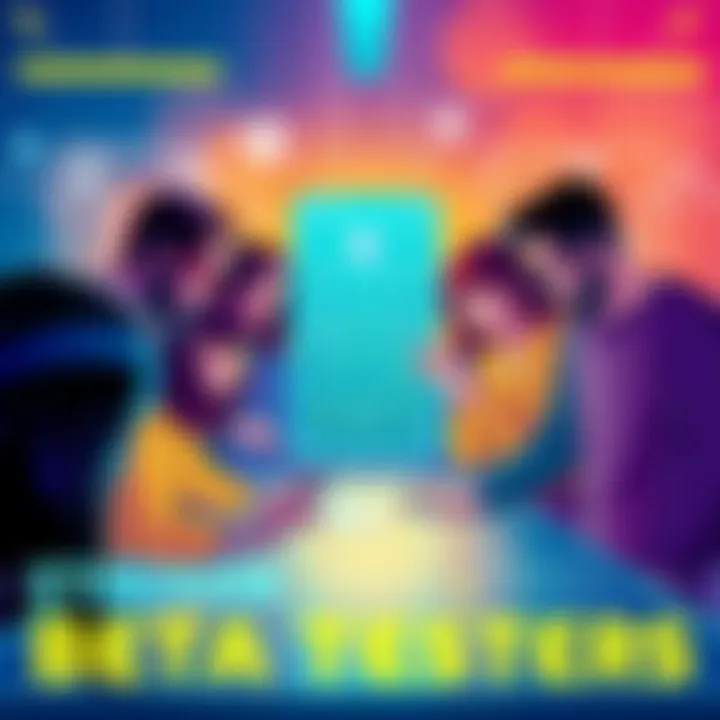 An illustration showing a diverse group of people engaging with a digital interface to test an AI tool for Ethereum smart contracts.