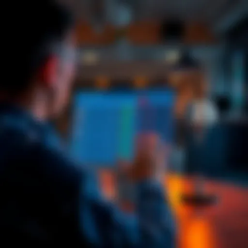 A person analyzing betting options on a digital screen while considering various strategies in a bright room