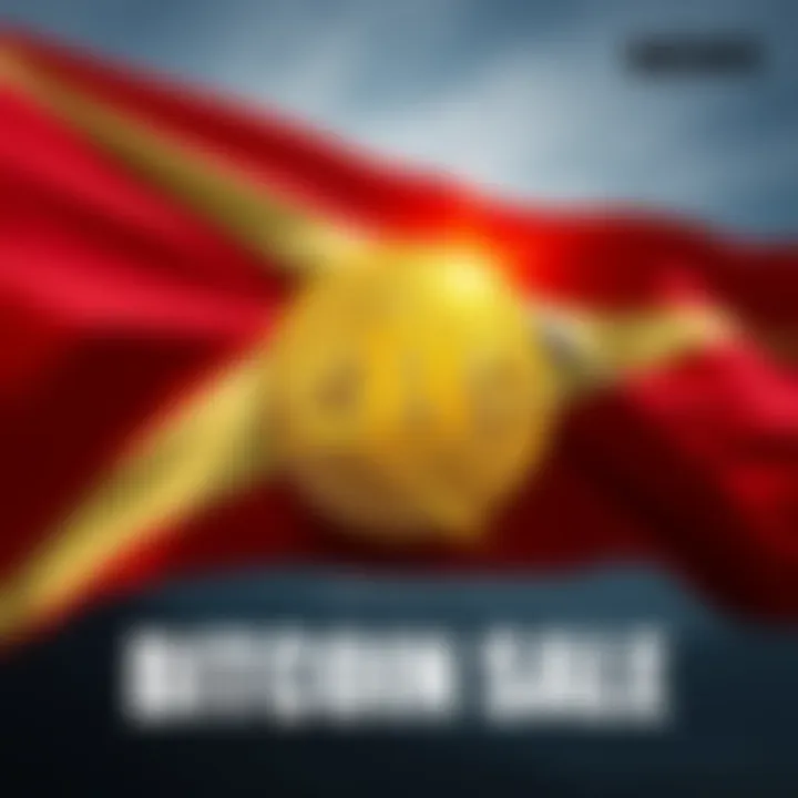 A graphic representation showing Bhutan's flag alongside a Bitcoin symbol with a downward trend line, symbolizing the sale of Bitcoin and reduced reserves.