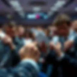 Bidding tokens in an auction setting A close-up of people's hands placing bids on auction tokens, showing expressions of frustration and determination.