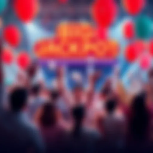 People celebrating the announcement of the fourth jackpot with confetti and balloons, showing excitement over 67ABs and 3 BTs.
