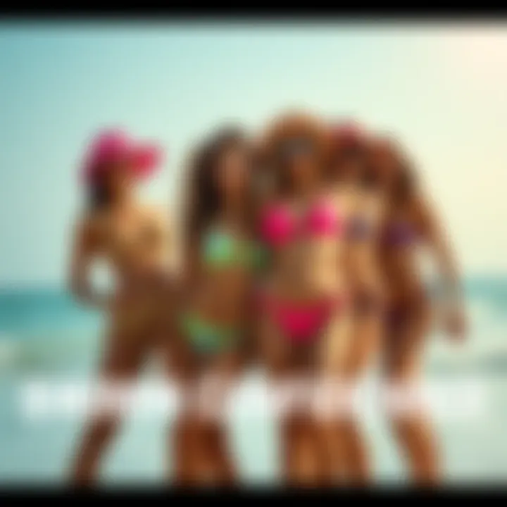 Summer Vibrance in Bikini Fashion A captivating capture of stylish individuals in vibrant bikinis, showcasing confidence by the beach.