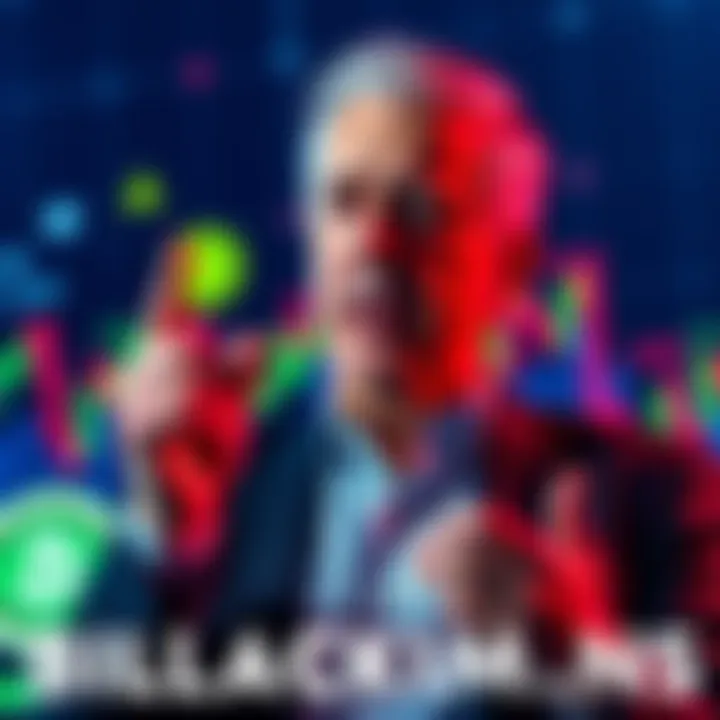 Bill Ackman advocating for tariff freeze with a backdrop of cryptocurrency graphics