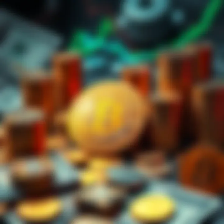 Visual representation of billionaires investing in various cryptocurrencies, including lesser-known 'shitcoins', with stacks of coins and dollar bills around