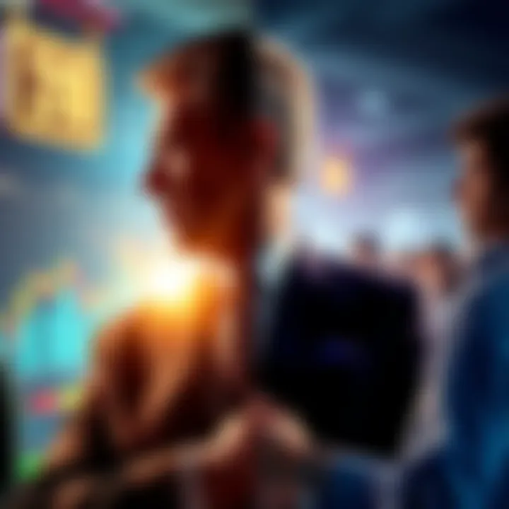 A split image showing a billionaire in a suit looking at a crypto chart on one side, and a group of everyday investors discussing crypto on the other side.