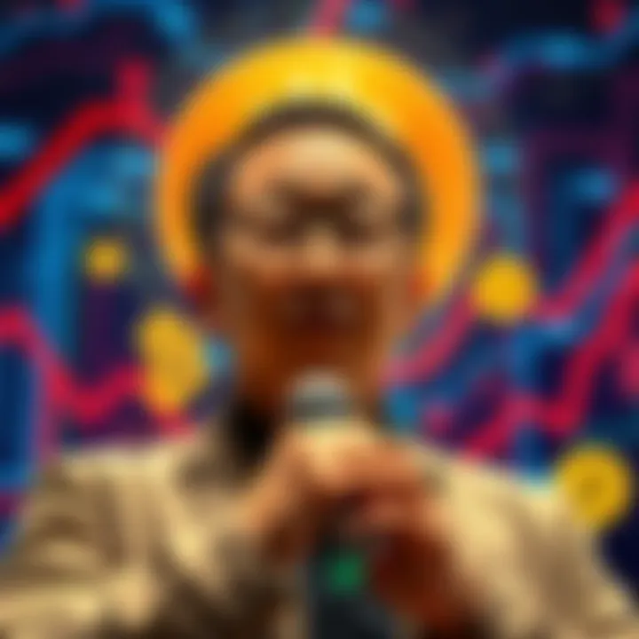 Binance Founder Predicts Bitcoin Growth Changpeng Zhao discussing Bitcoin's potential growth in front of a digital currency backdrop