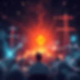 A visual representation of Binance providing crypto aid to a country suffering from electricity and internet outages, showing a community coming together with digital devices and infrastructure restor...